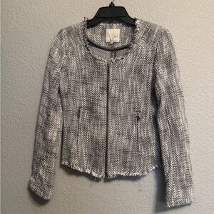 Joie Gray Blazer with Textured Tweed and Frayed Edges